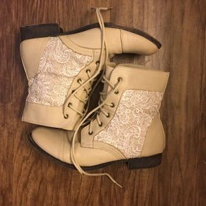 Nature Breeze Faux Leather And Lace Ankle Boots